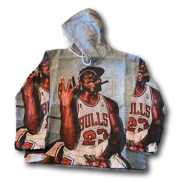 MENS MICHAEL JORDAN 3 PEAT BASKETBALL TAPESTRY ALL OVER HOODIE Size: M - NEW - Picture 3 of 4